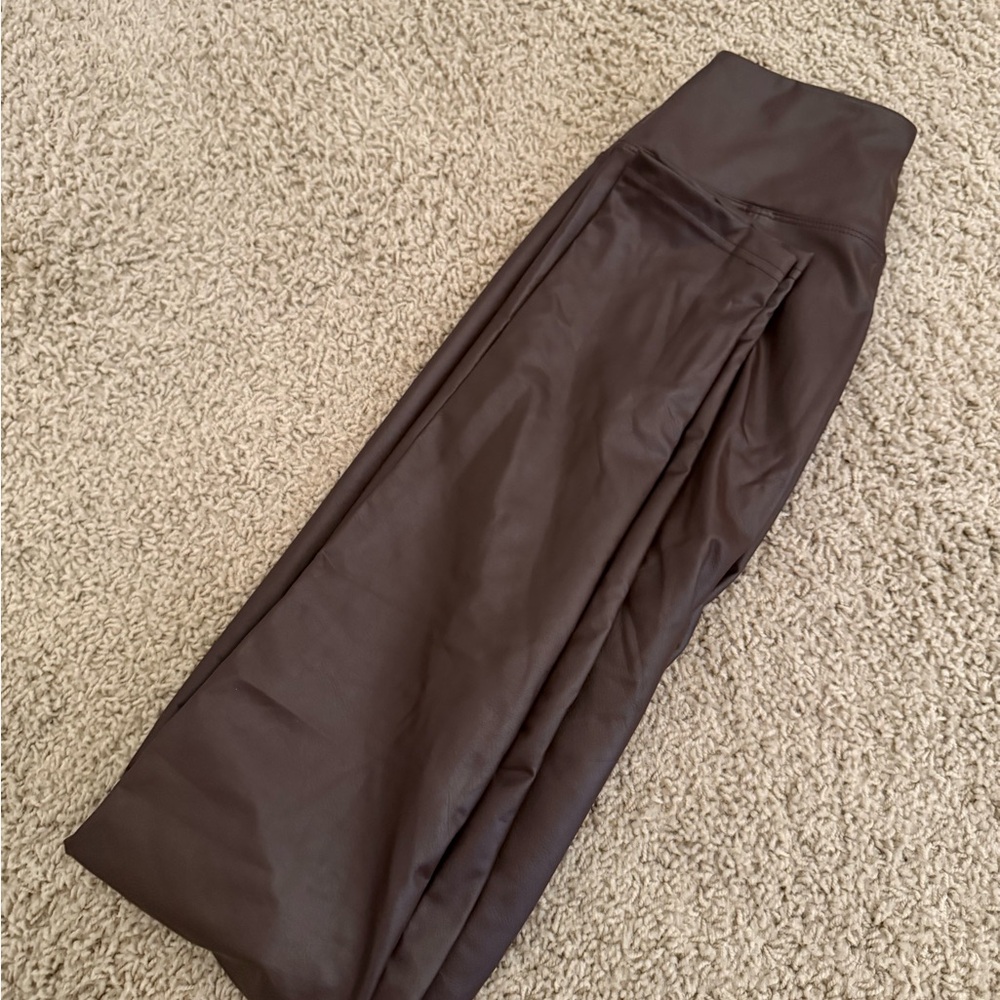 Brown faux leather leggings